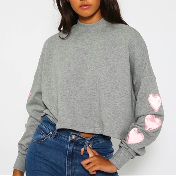 RARE Lazy Oaf crop sweatshirt OS puffy hearts! - Picture 3 of 6